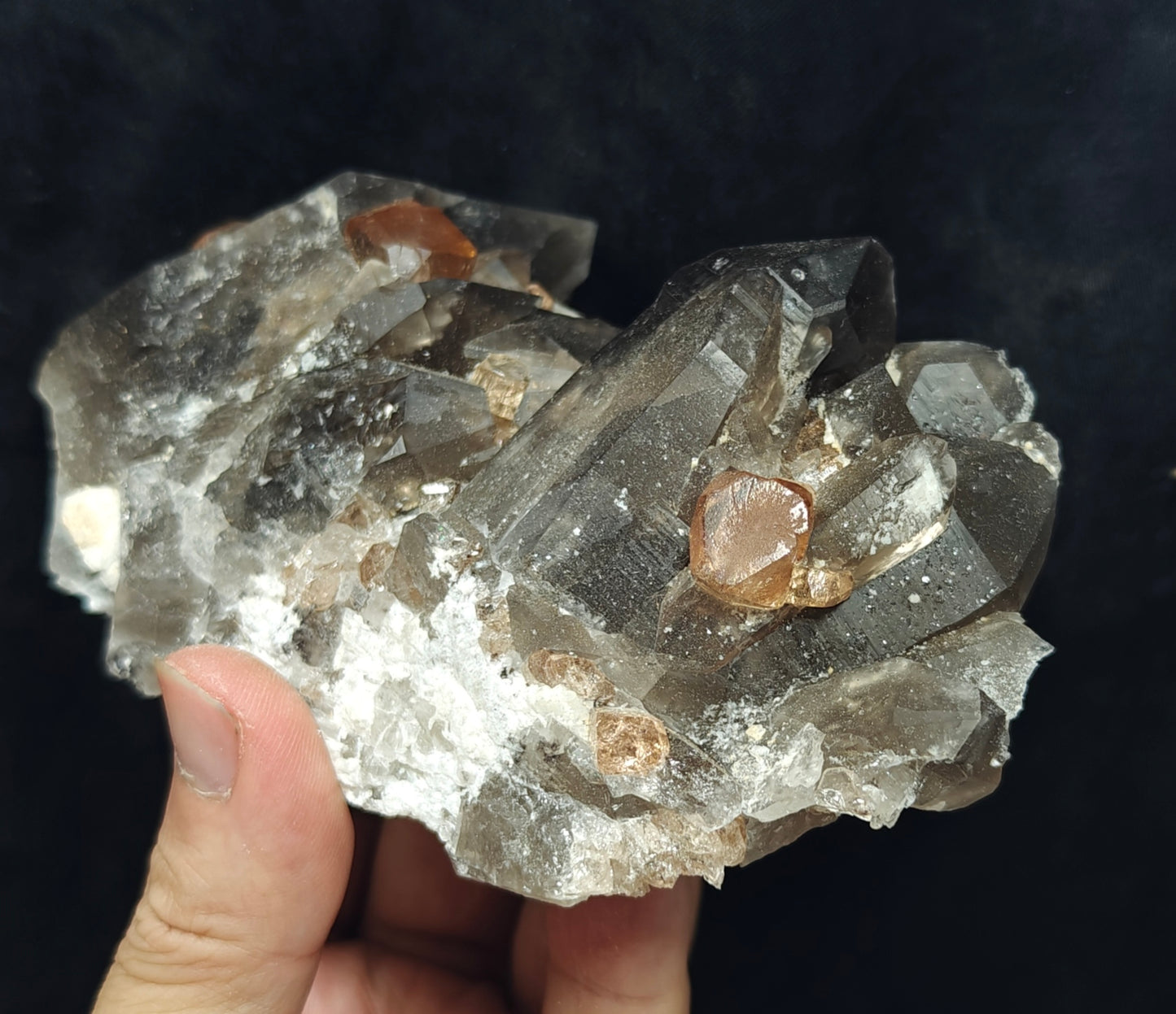 peach color Topaz crystals with quartz on matrix 557 grams