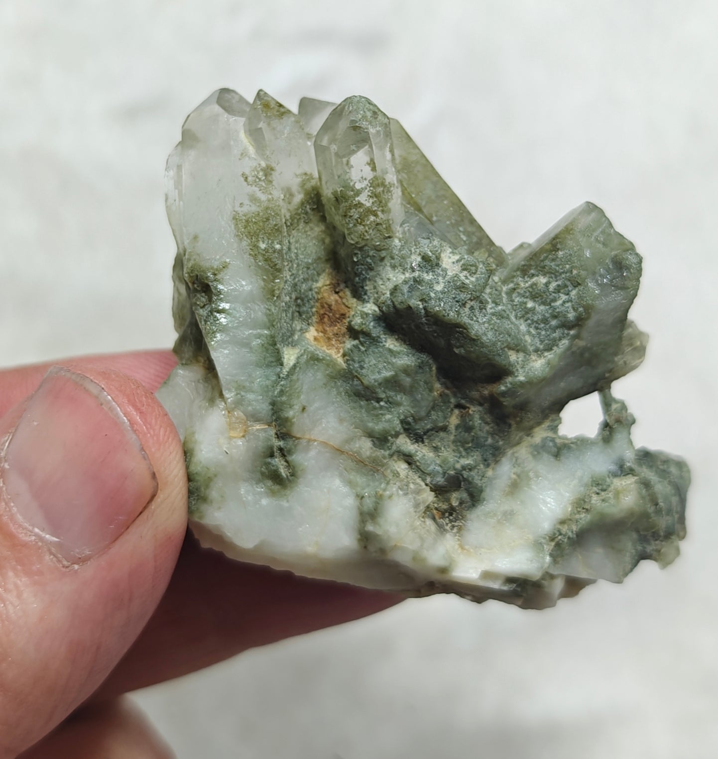 An Aesthetic small Natural crystals cluster of beautifully terminated Chlorite Quartz 65 grams