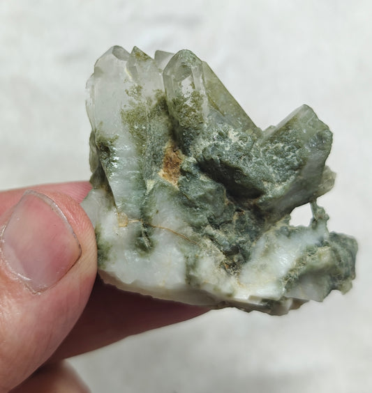 An Aesthetic small Natural crystals cluster of beautifully terminated Chlorite Quartz 65 grams