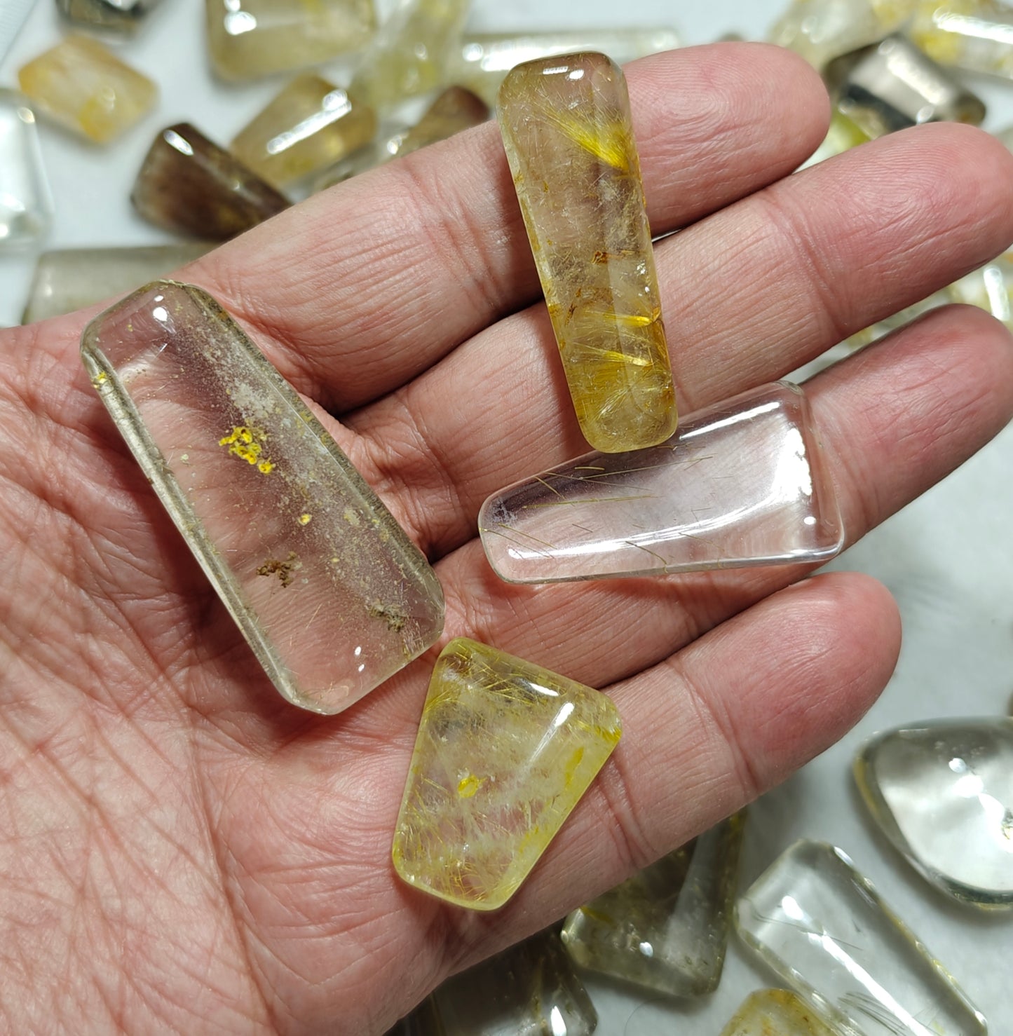 Rocks Gems Minerals Crystals Stones: Lot of Rutilated polished quartz tumbles 650 grams