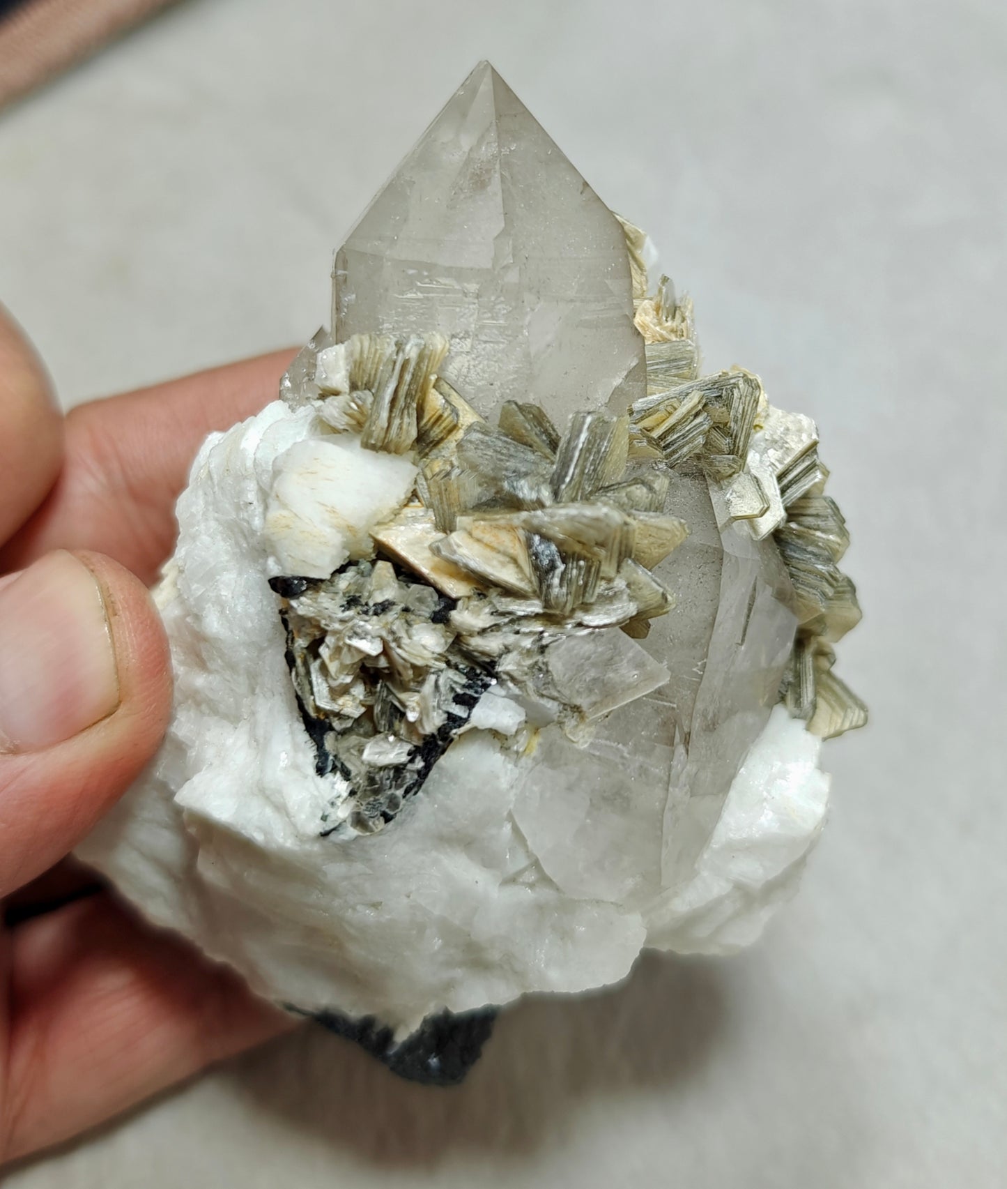 An Aesthetic Natural specimen of combination of Albite, etched Schorl, Quartz and Muscovite 268 grams