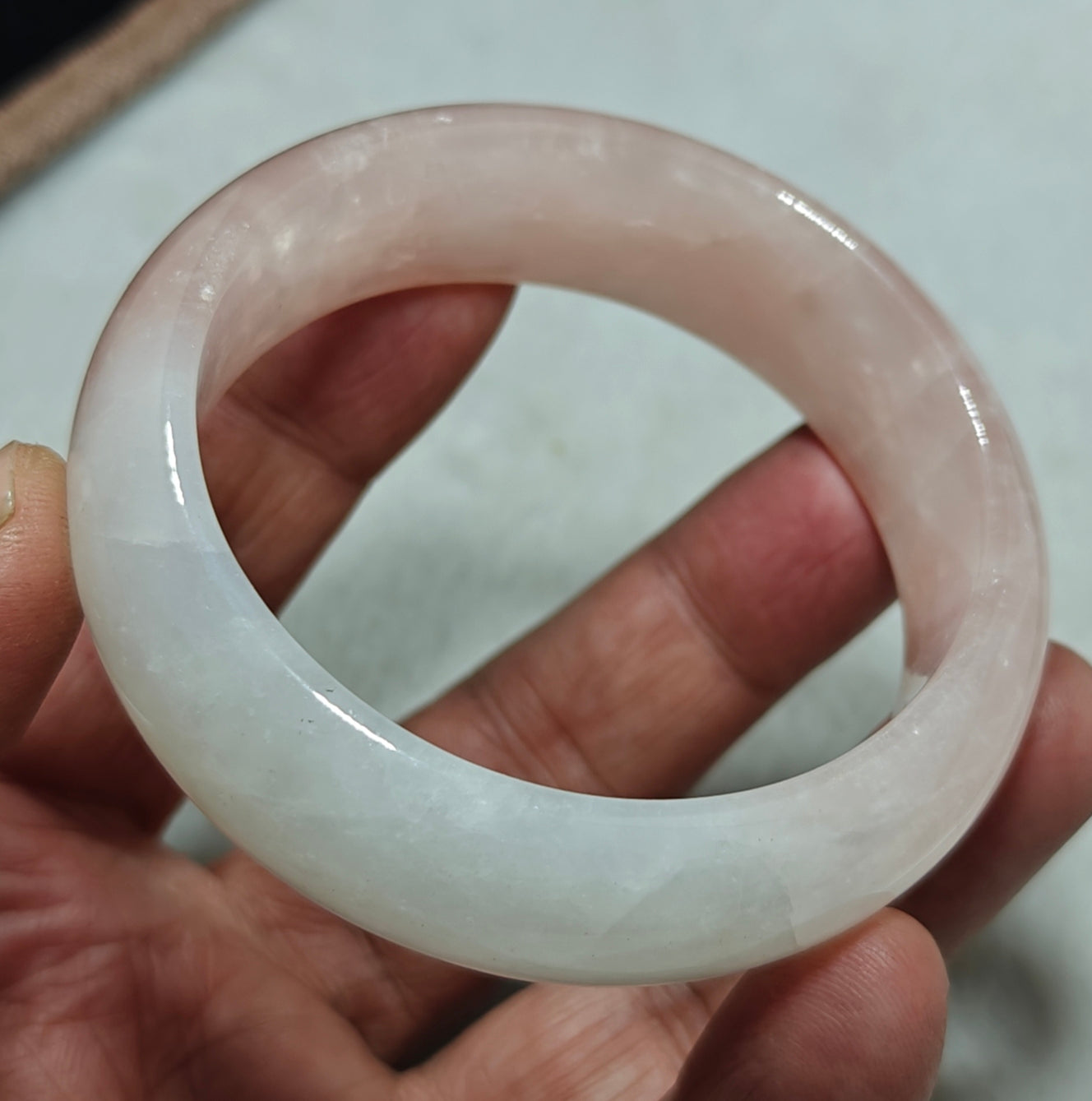 Natural bicolor calcite pink and white bangle 61 mm