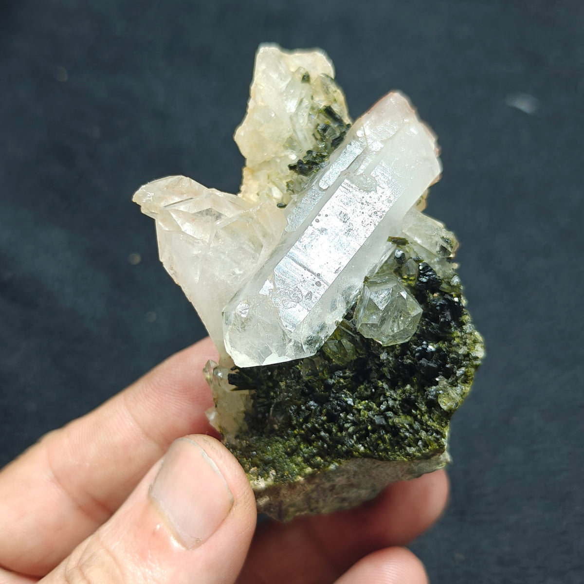 Natural Epidote quartz cluster 137 grams