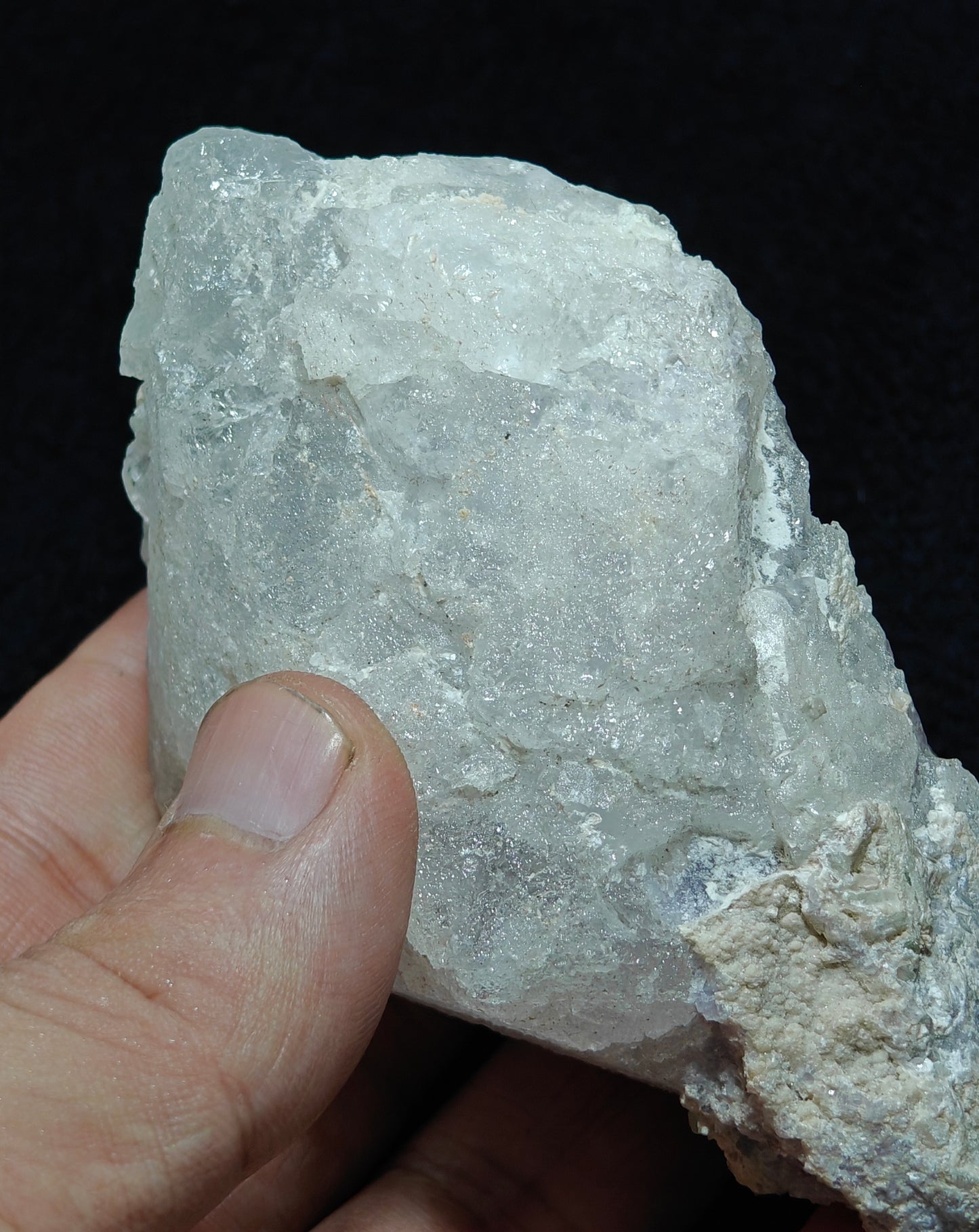 Natural etched pollucite with green tourmalines 260 grams