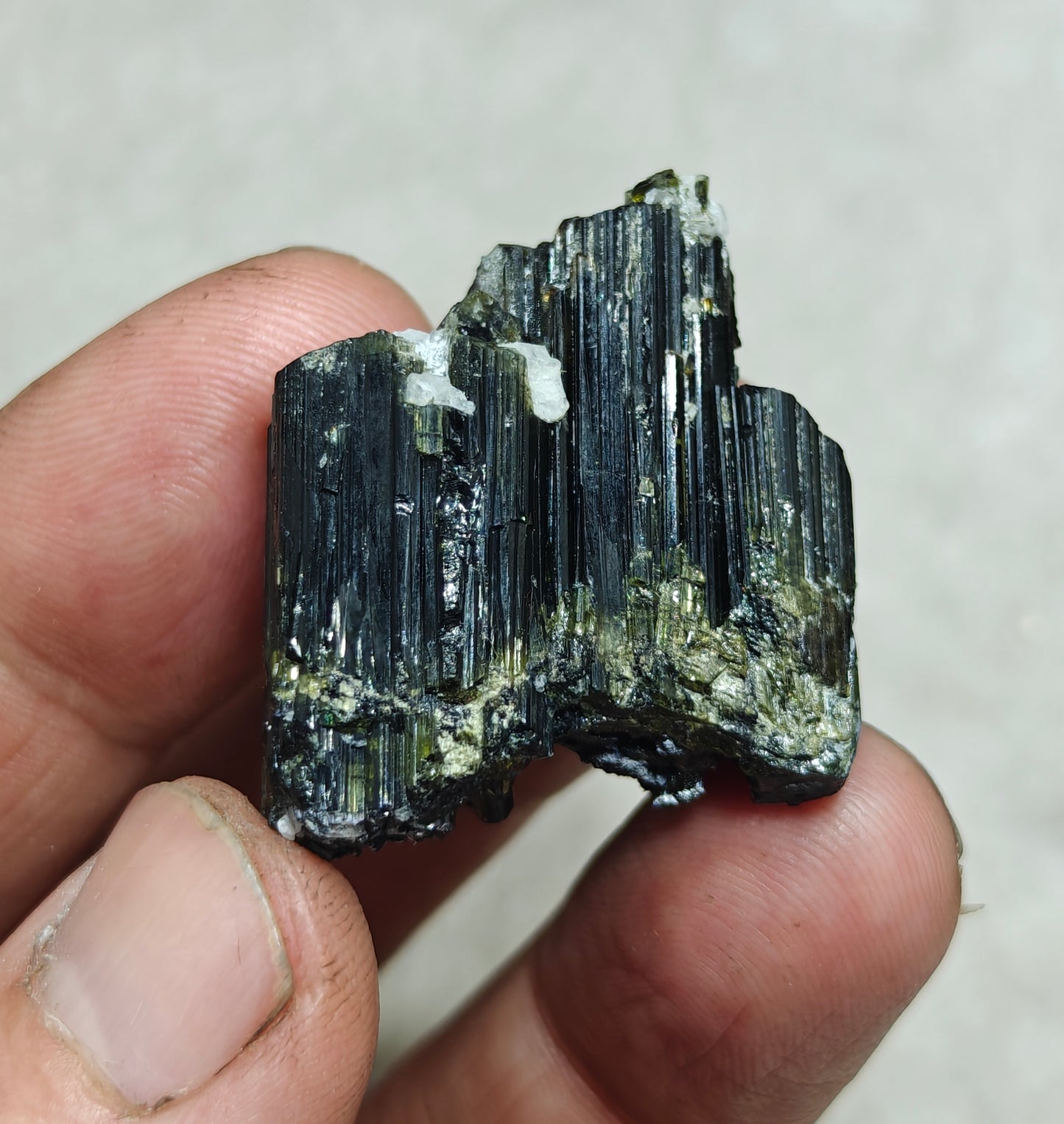 Dark green color Tourmaline crystals cluster with chatoyance effect amazing lustre 27 grams