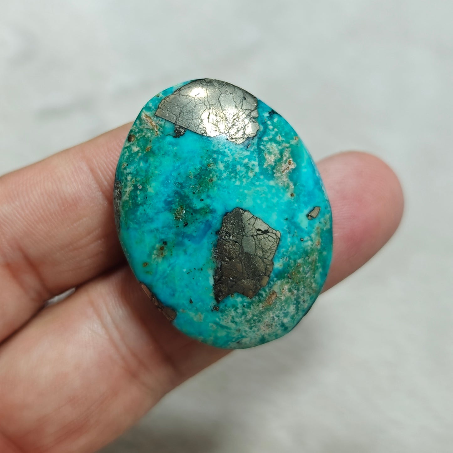 Single amazing natural turquoise cabochon with Pyrite  22 grams