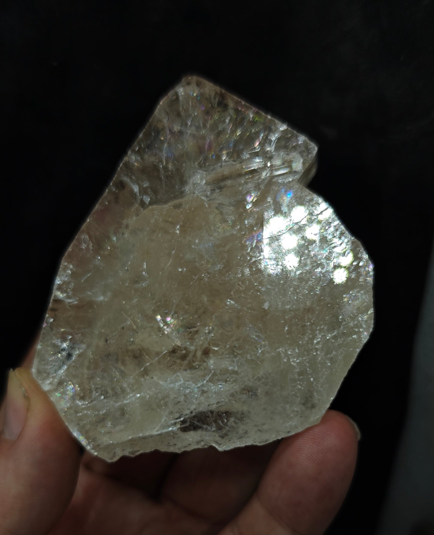 Natural light peach color Topaz crystal with rainbow effects with associated tourmaline 200 grams
