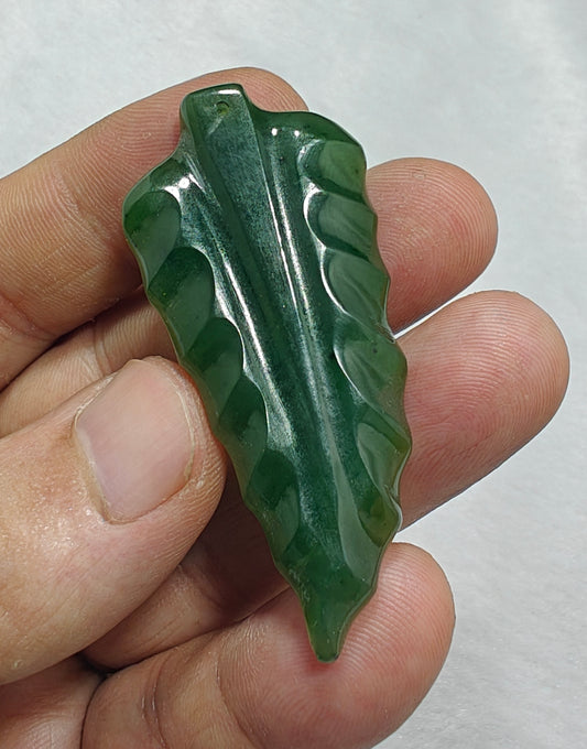 Natural Nephrite jade leaf pendant drilled