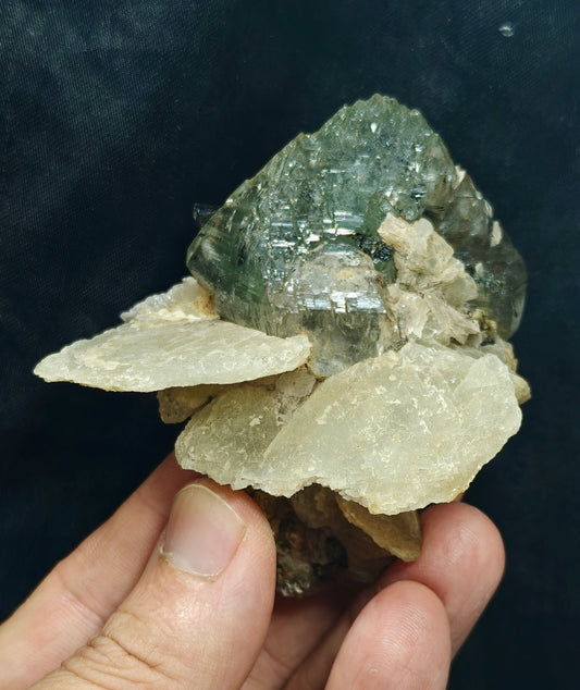 Terminated Etched Quartz crystal with calcite, Epidote and byss-olite 149 grams