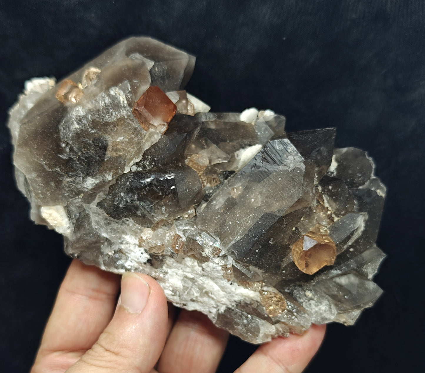 peach color Topaz crystals with quartz on matrix 557 grams