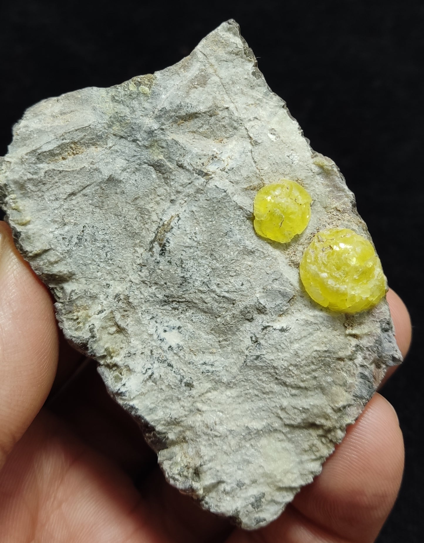 Natural yellow color Brucite crystals on matrix of chromite 114 grams