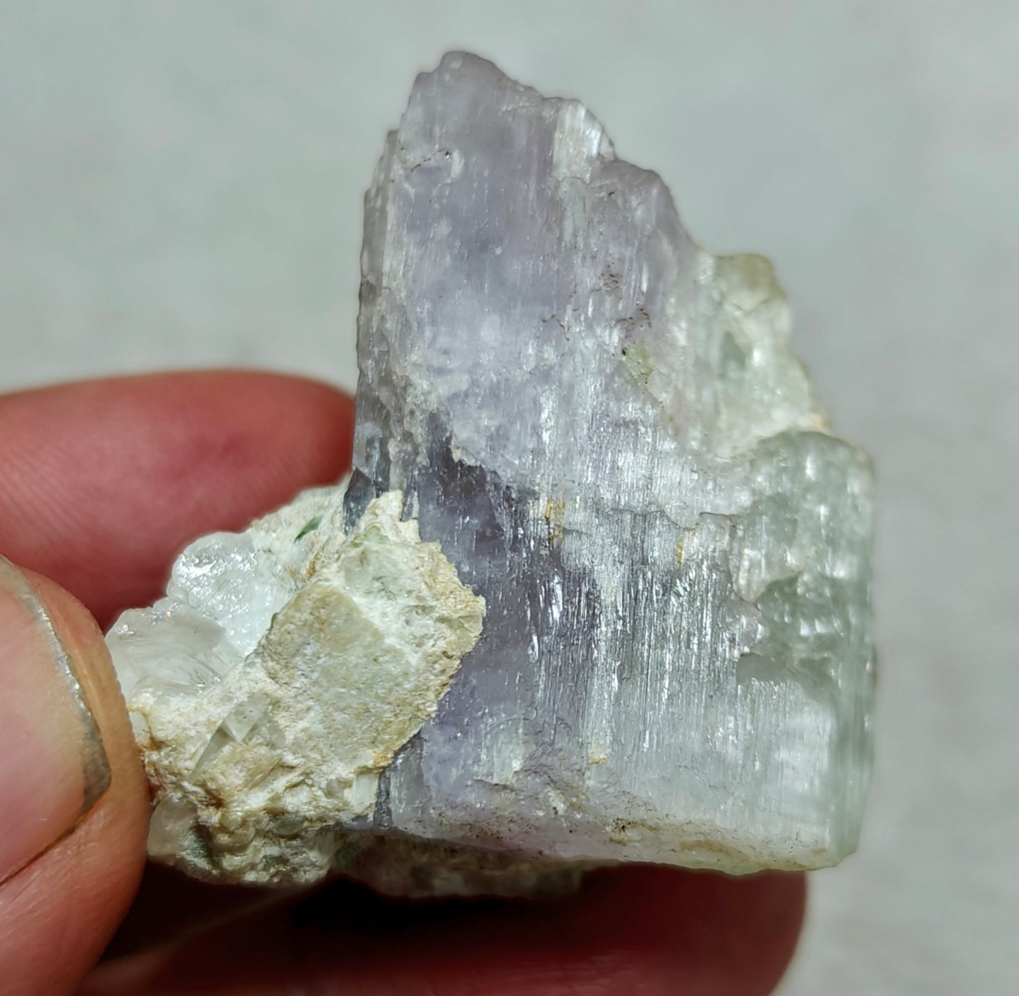 An amazing specimen of bicolor Kunzite on matrix of Albite 53 grams