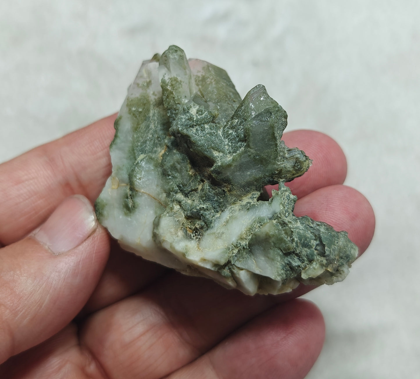 An Aesthetic small Natural crystals cluster of beautifully terminated Chlorite Quartz 65 grams