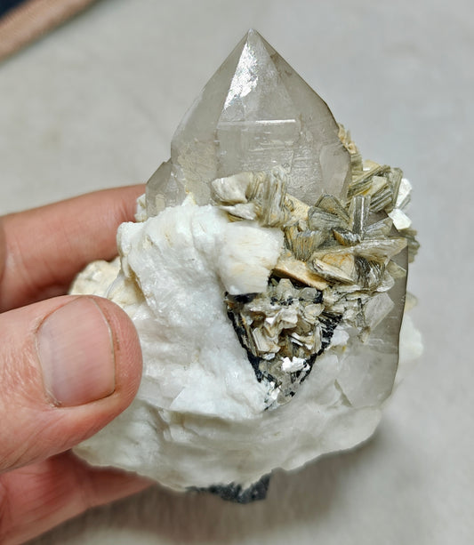 An Aesthetic Natural specimen of combination of Albite, etched Schorl, Quartz and Muscovite 268 grams