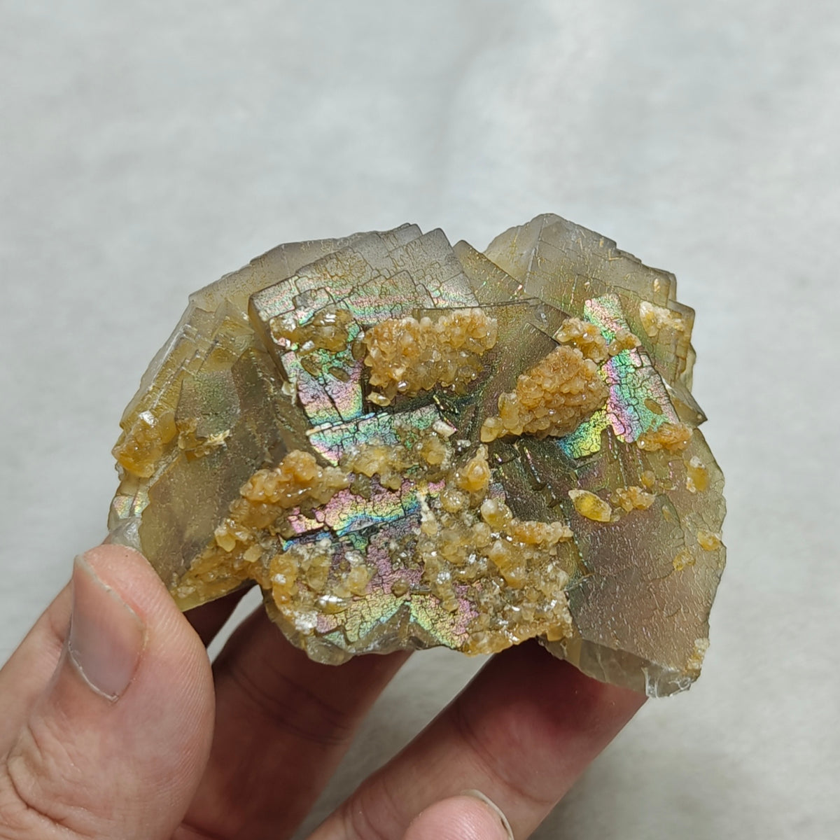 Natural iridescent Fluorite and Calcite 236 grams