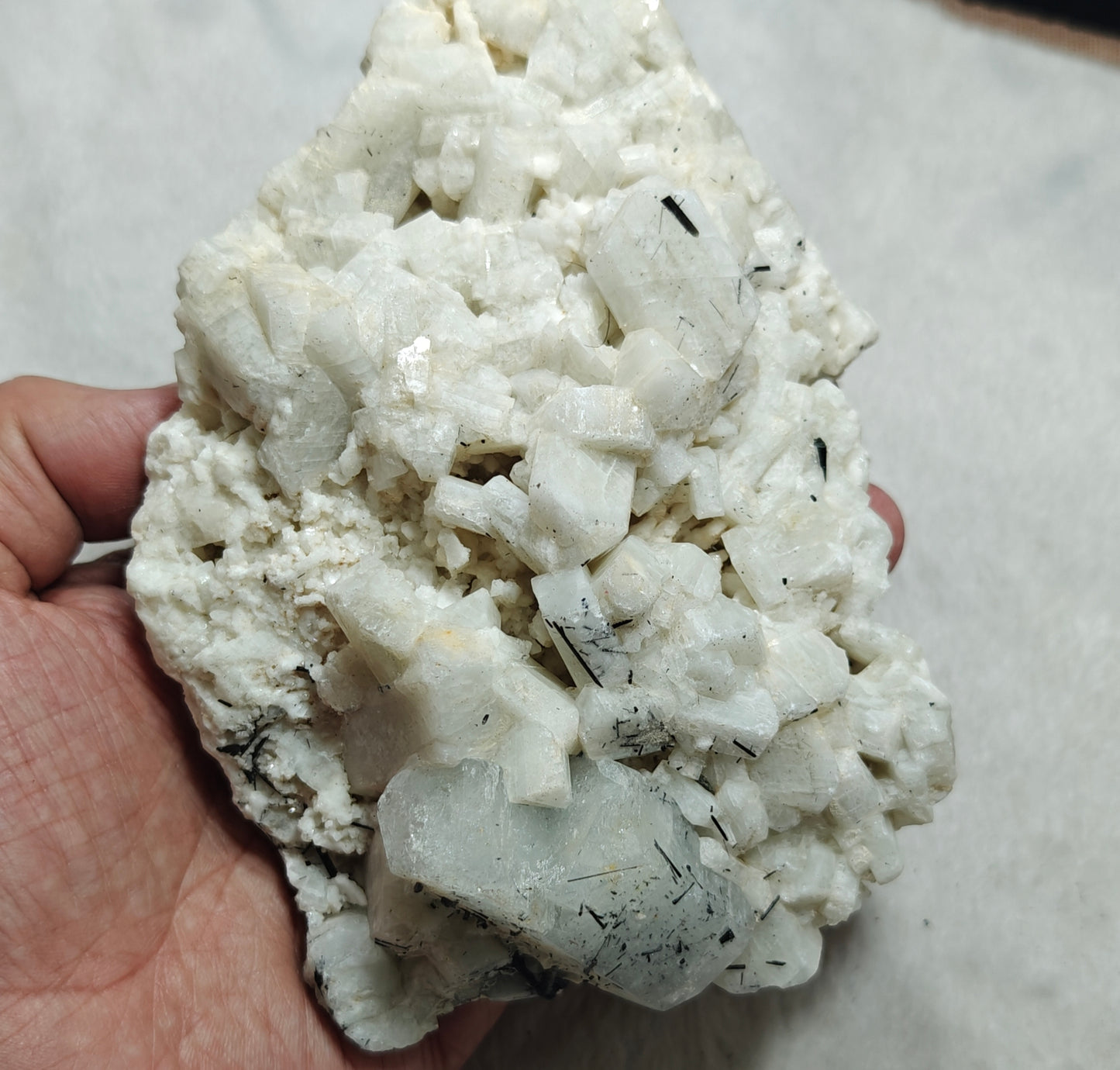 Afghanistan Aquamarine crystal specimen on matrix with feldspar and tourmalines 812 grams