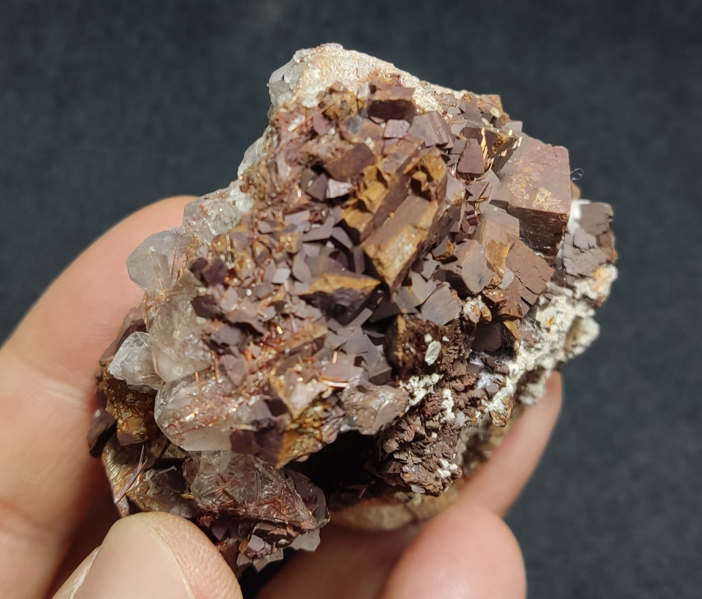 Natural siderite crystals specimen on matrix with rutiles and quartz 156 grams