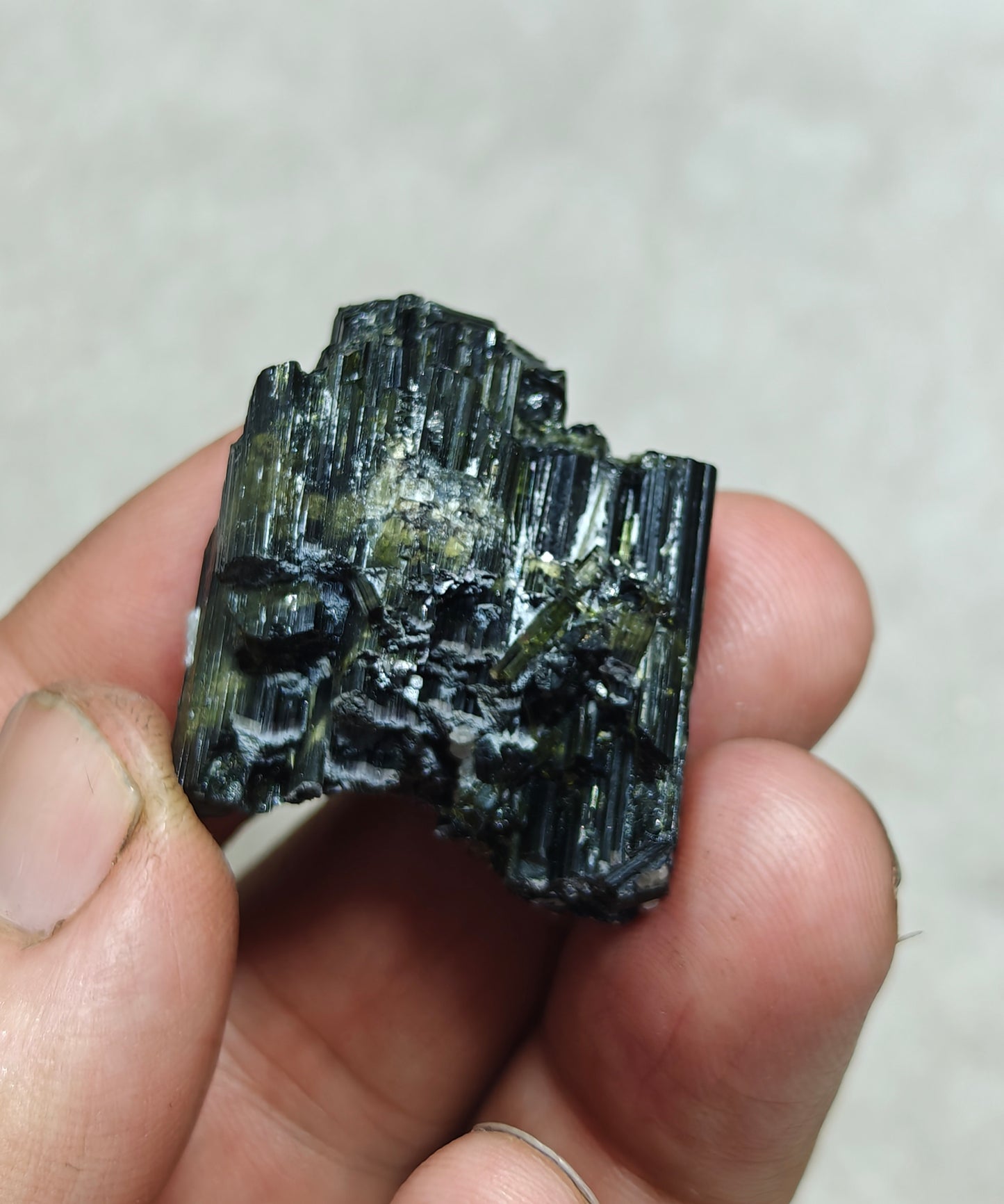 Dark green color Tourmaline crystals cluster with chatoyance effect amazing lustre 27 grams