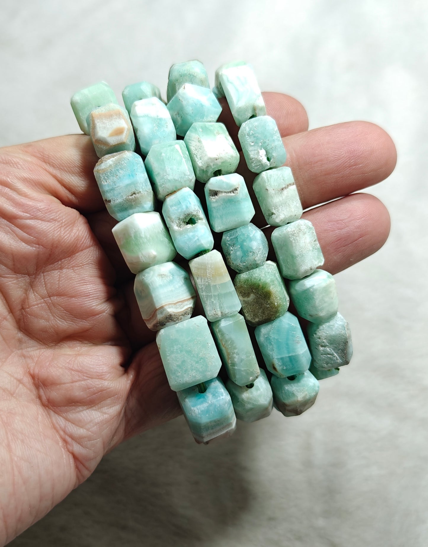 Natural aragonite beads bracelets adjustable elastic fit