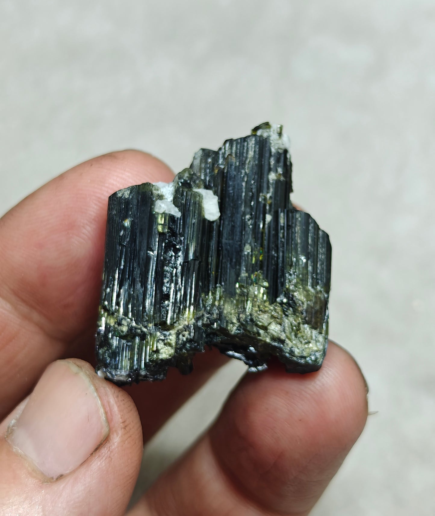 Dark green color Tourmaline crystals cluster with chatoyance effect amazing lustre 27 grams
