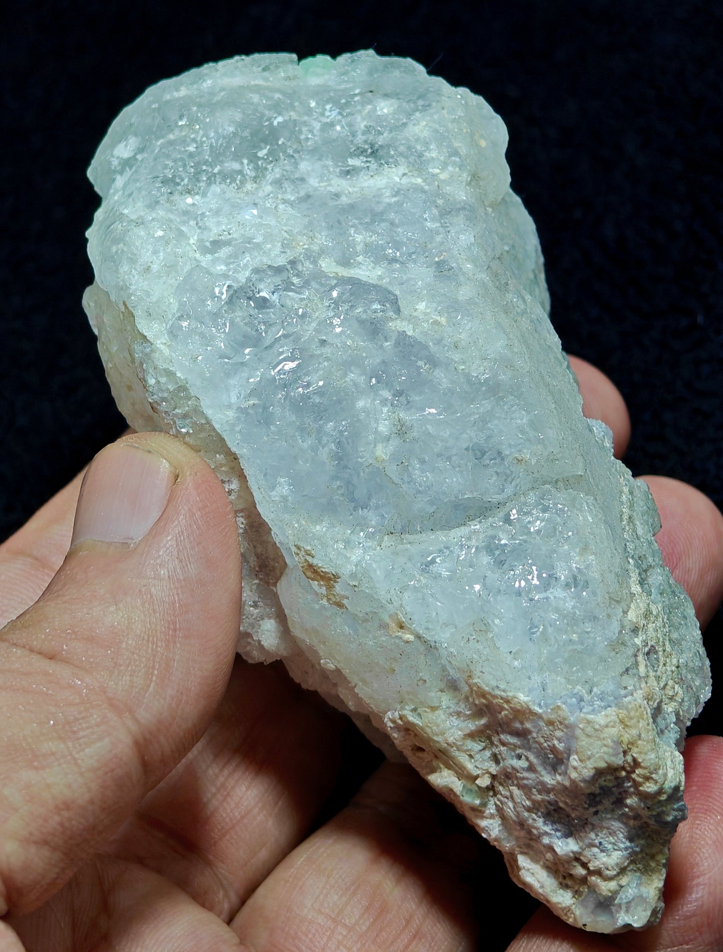 Natural etched pollucite with green tourmalines 260 grams