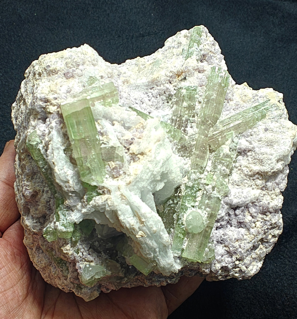 Bicolor Tourmalines crystals on matrix with lepidolite 1105 grams