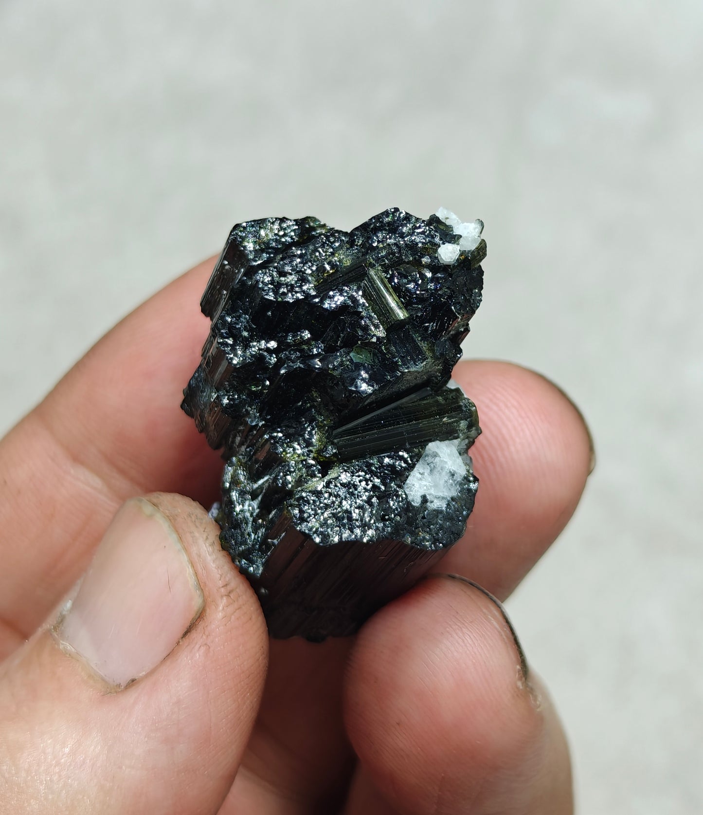 Dark green color Tourmaline crystals cluster with chatoyance effect amazing lustre 27 grams