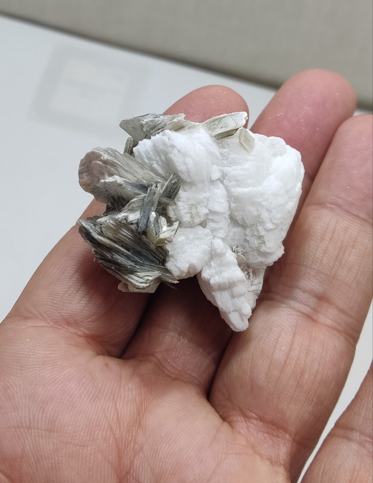 An Aesthetic specimen of muscovite with Tourmaline and albite 40 grams