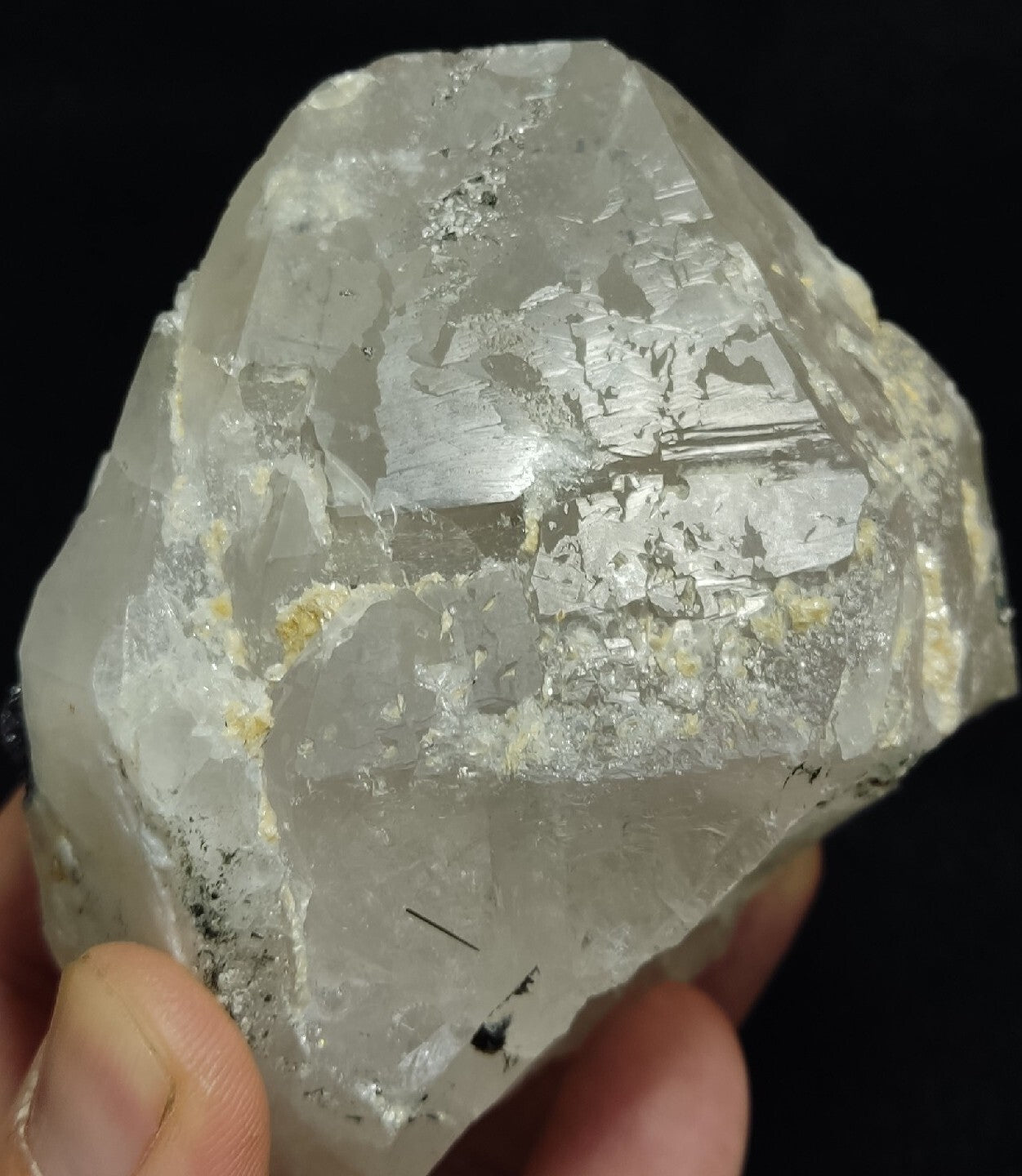 Natural quartz crystals cluster with black tourmaline 469 grams