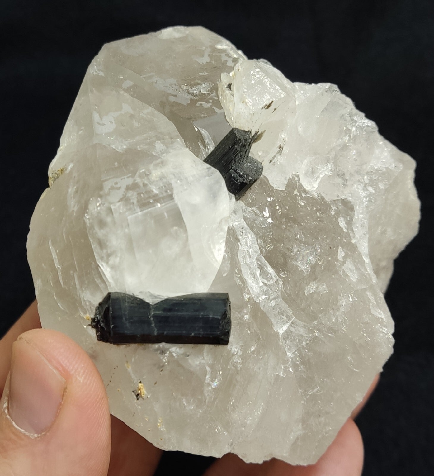 Natural quartz crystals cluster with black tourmaline 469 grams