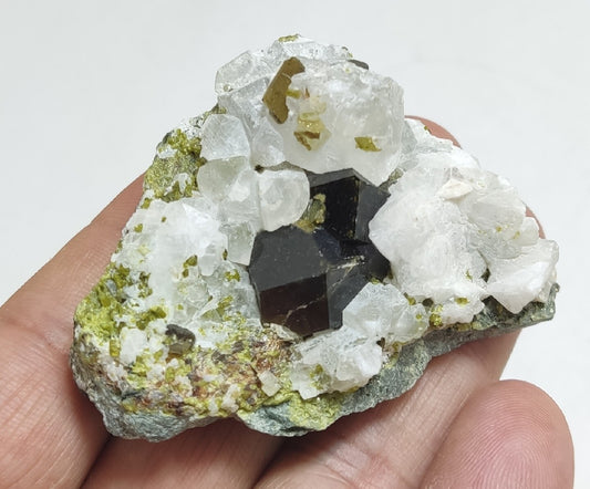 Andradite garnets on matrix with epidote and calcite 91 grams