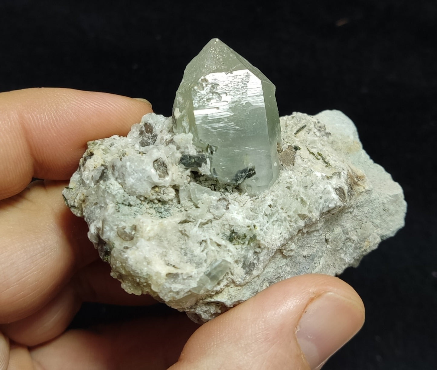 An Aesthetic specimen of quartz on matrix having light green inclusion 107 grams