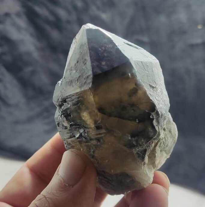 Natural Terminated Black Quartz with Light Blue Hues 277 grams