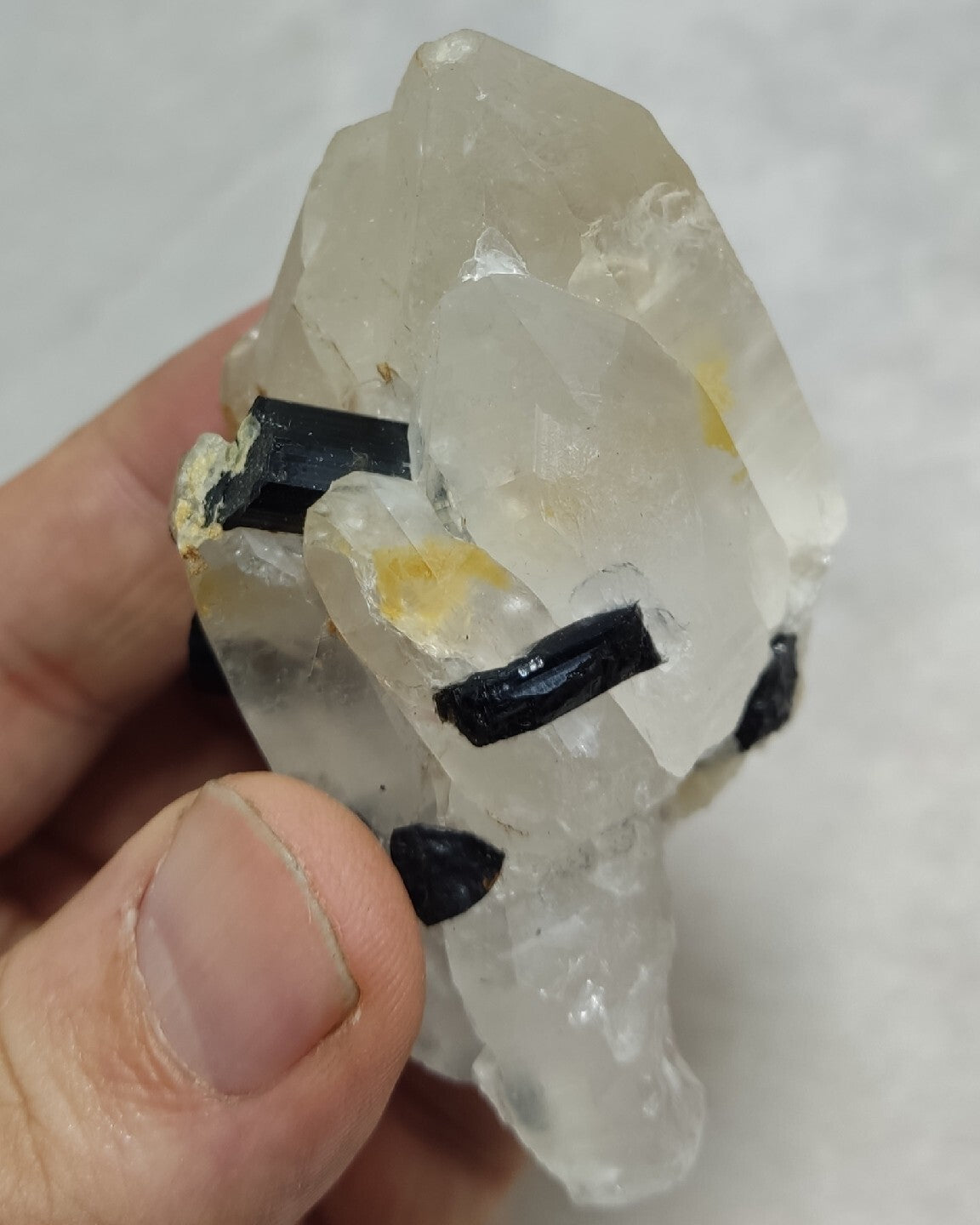 Natural quartz crystals cluster with black tourmaline 147 grams
