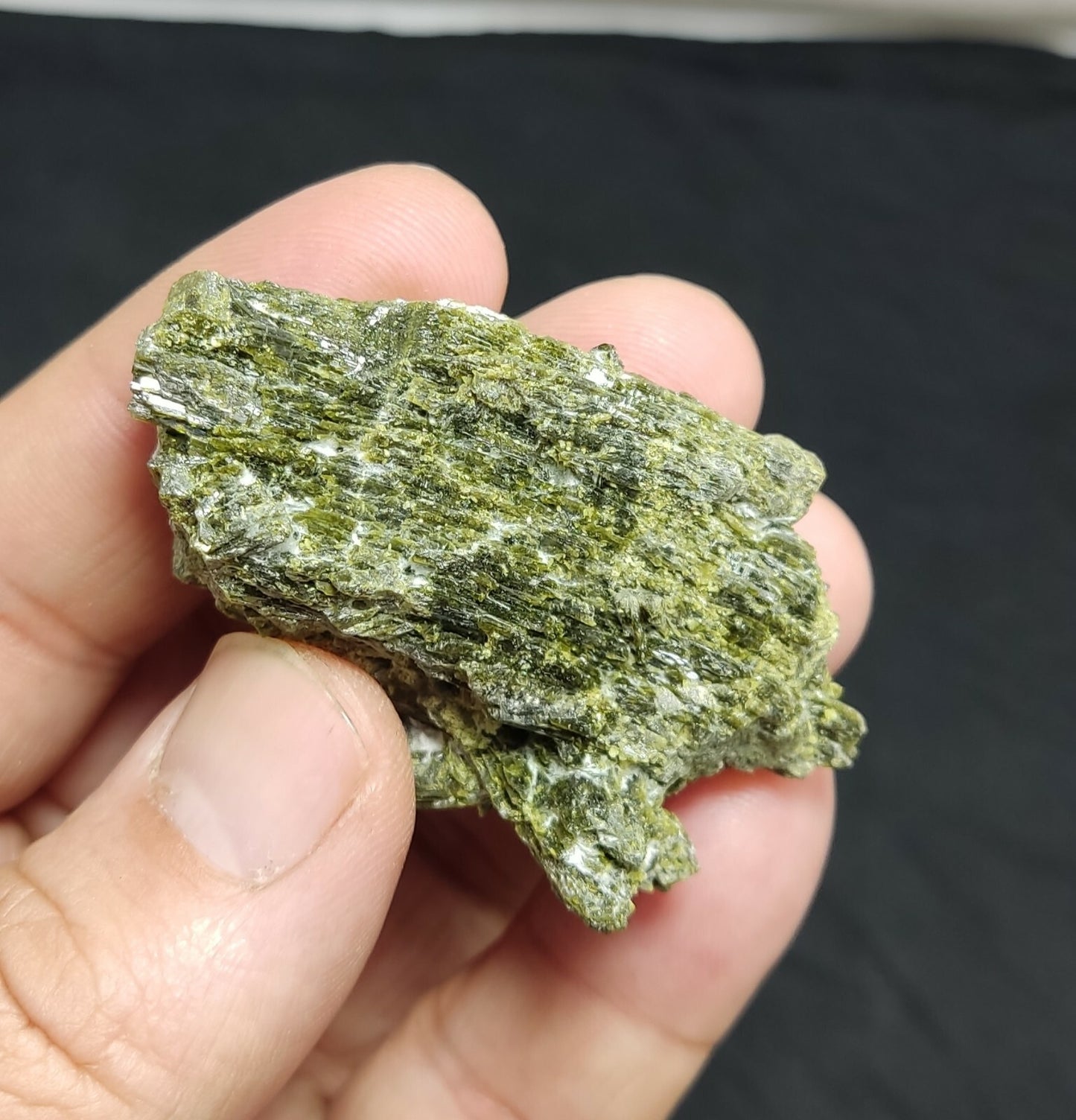 An aesthetic specimen of dark green color Epidote crystal spray 48 grams