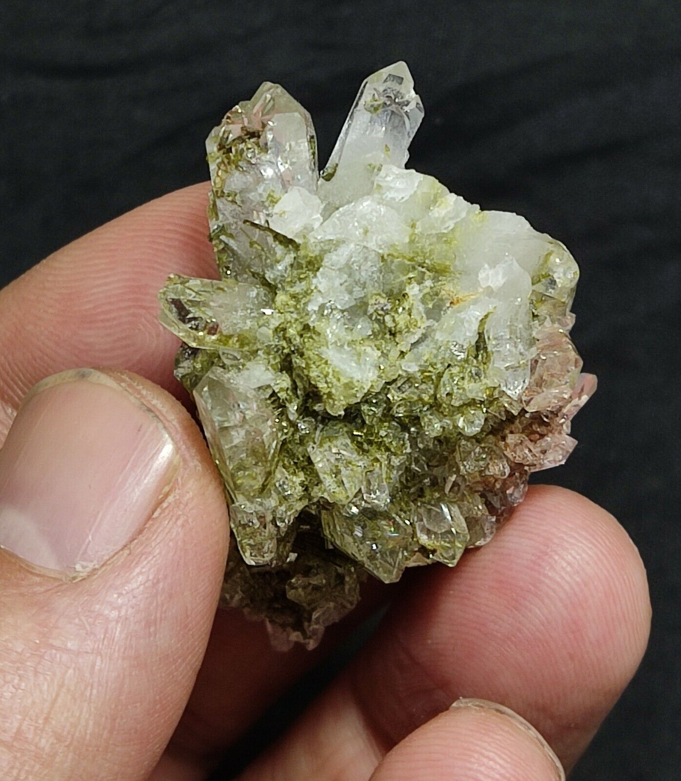 An aesthetic specimen of Epidote quartz cluster 22 grams