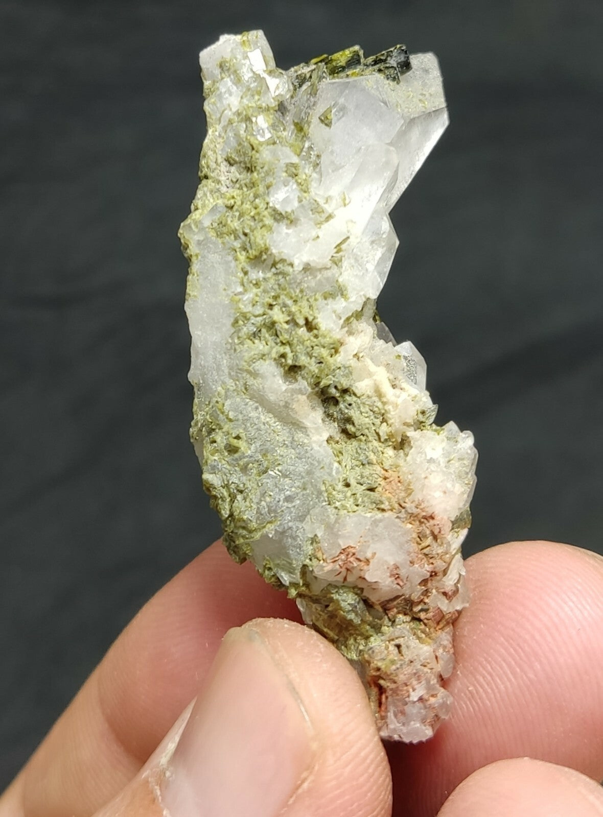 An aesthetic specimen of Epidote quartz cluster 19 grams