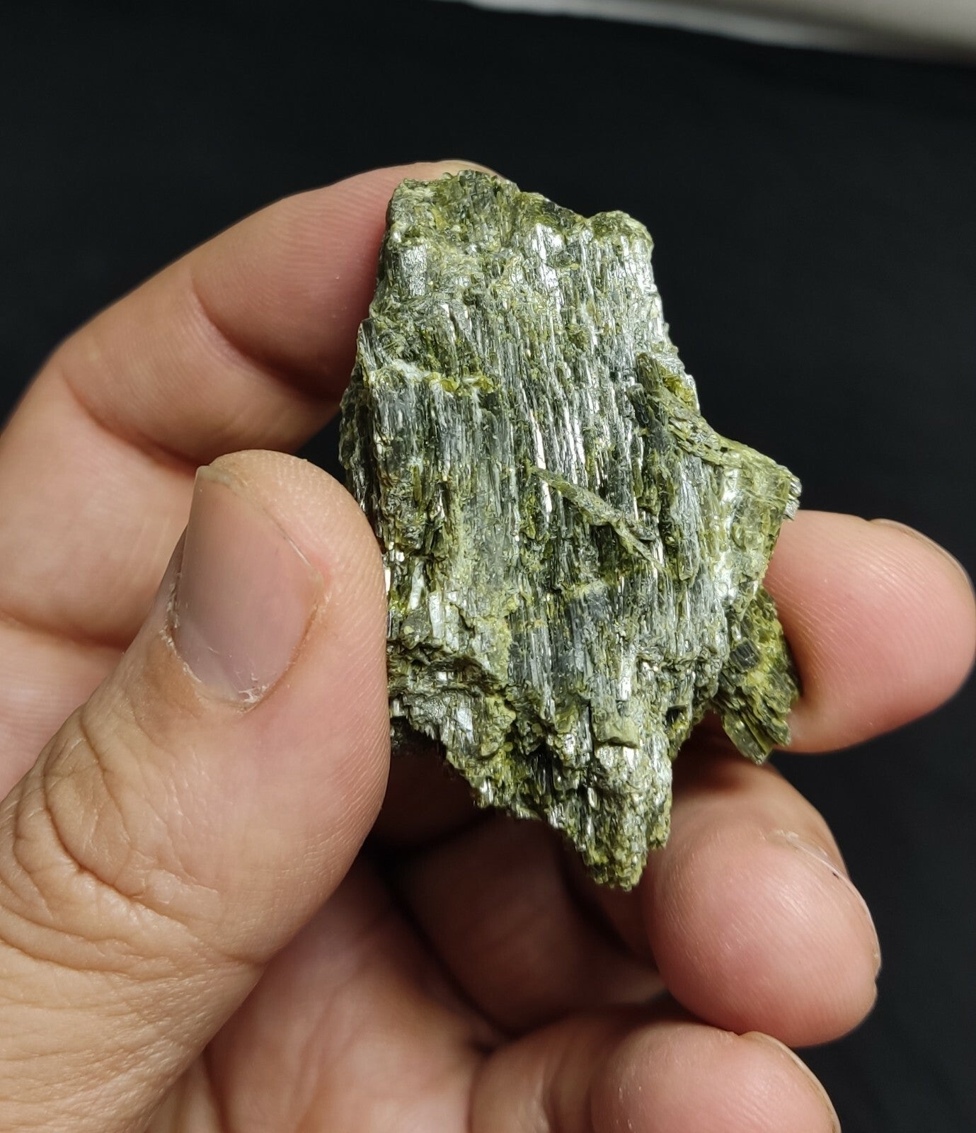 An aesthetic specimen of dark green color Epidote crystal spray 48 grams