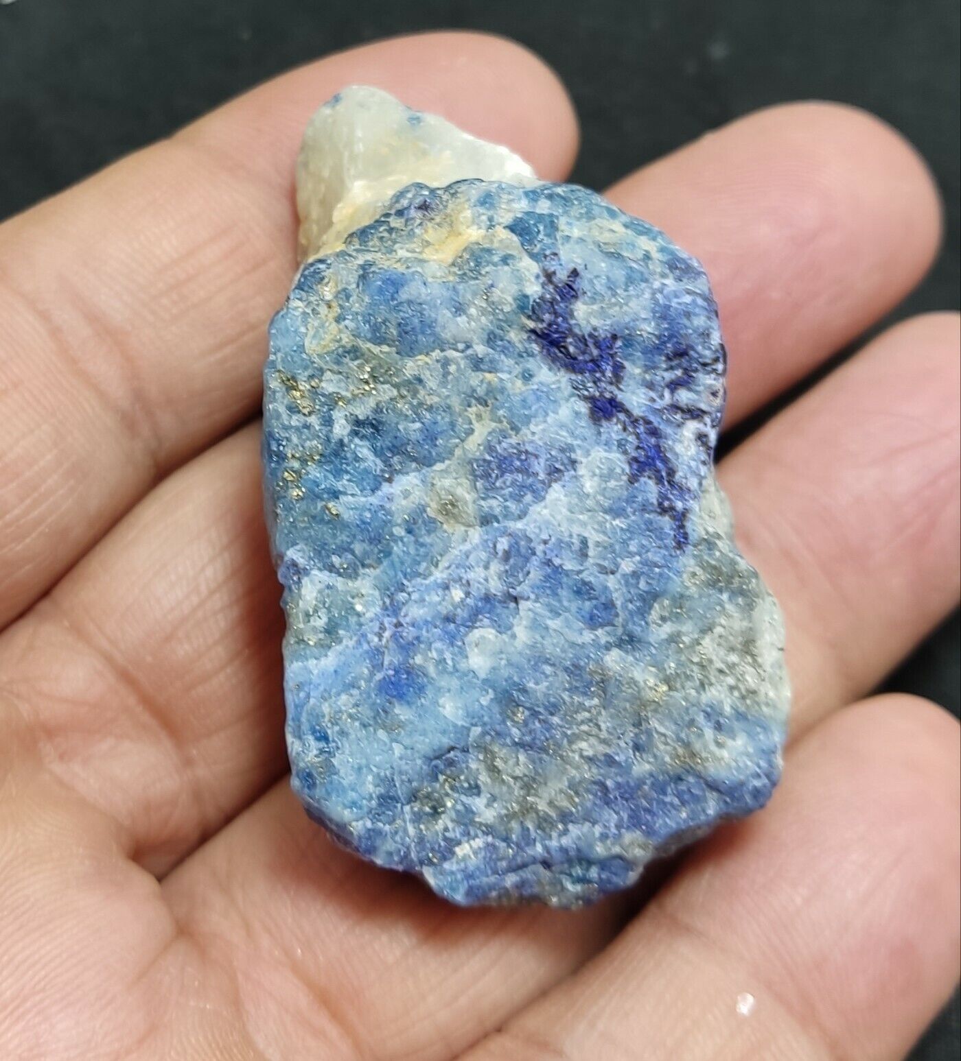 Amazing specimen of fluorescent sodalite-Lazurite with pyrite on matrix 53 grams