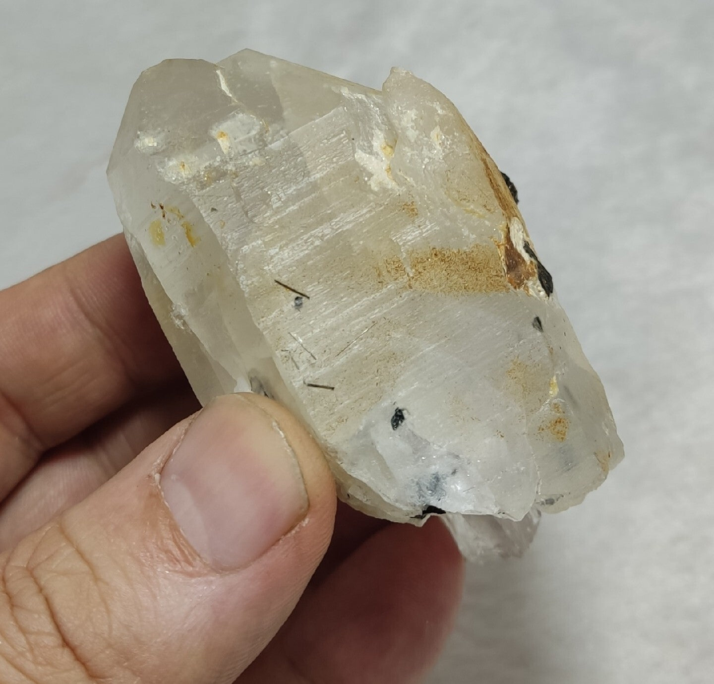 Natural quartz crystals cluster with black tourmaline 147 grams
