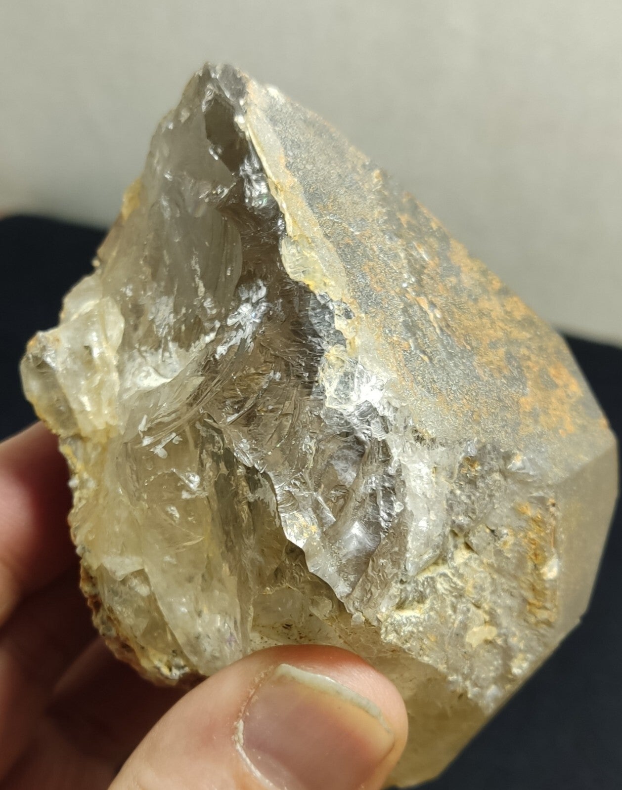 An Aesthetic terminated Quartz floater with rutiles and hematite 399 grams