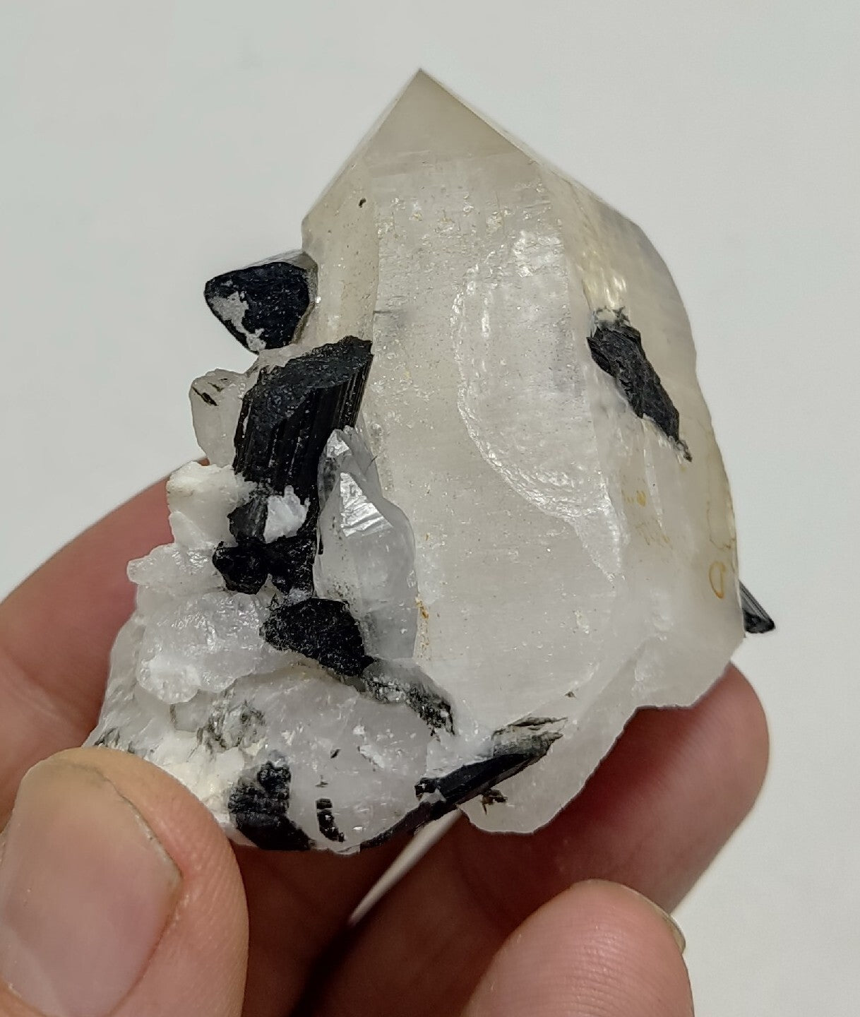Natural quartz crystal with black tourmaline 126 grams