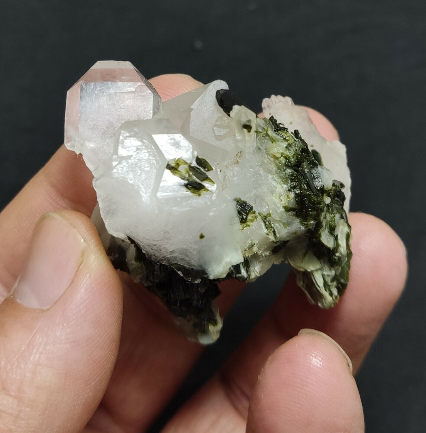 An aesthetic specimen of Epidote quartz cluster 44 grams