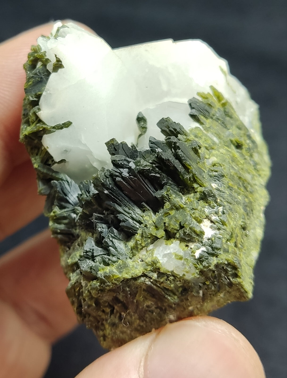 An aesthetic specimen of Epidote quartz cluster 73 grams