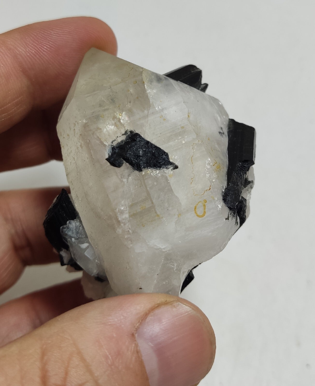Natural quartz crystal with black tourmaline 126 grams