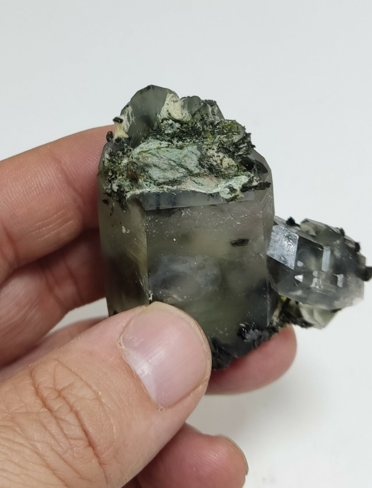 An aesthetic specimen of Epidote quartz cluster 86 grams
