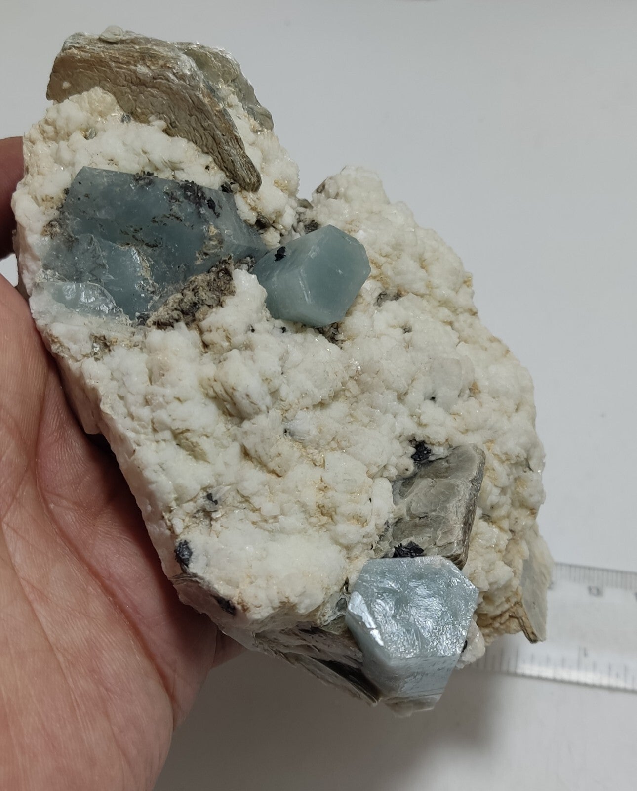 An aesthetic Specimen of Afghanistan Aquamarine with mica and Schorl 525 grams
