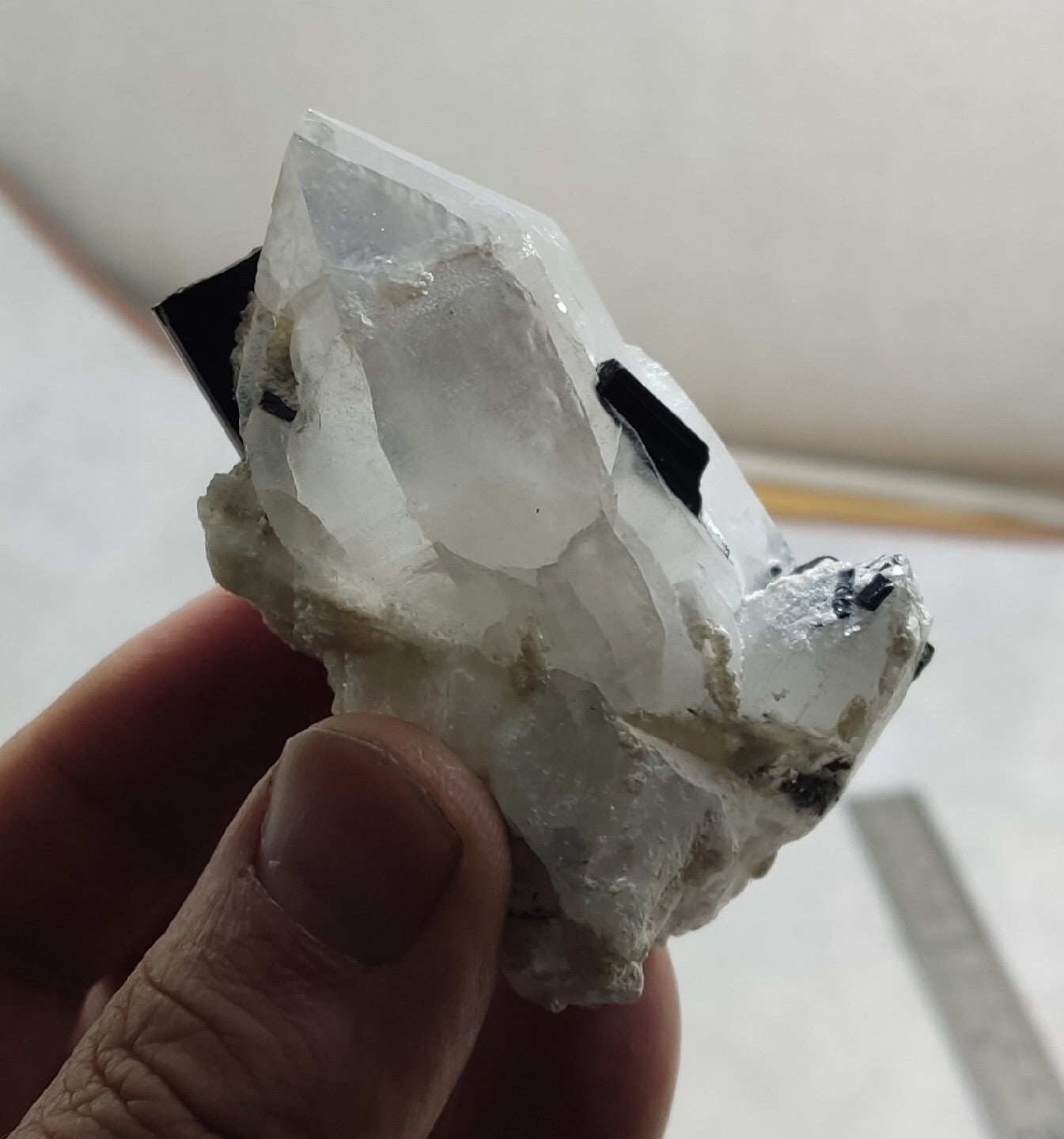 Natural quartz crystal with black tourmaline 145 grams