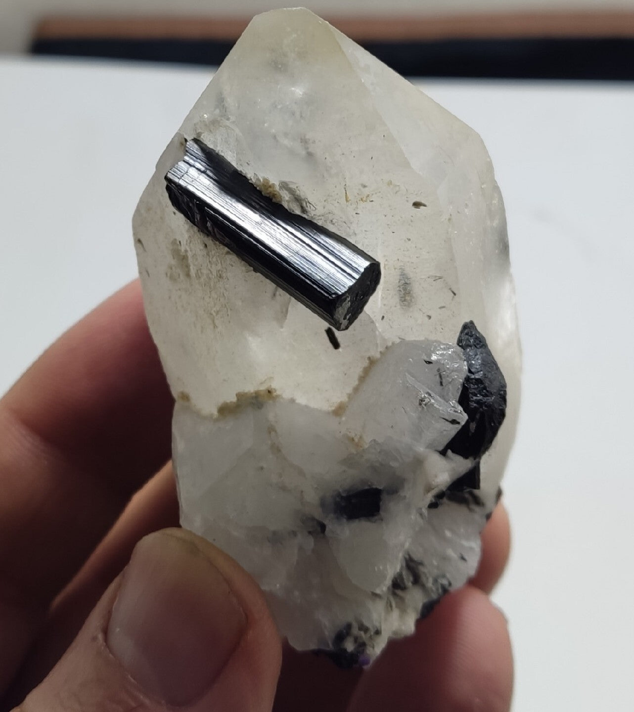 Natural quartz crystal with black tourmaline 126 grams