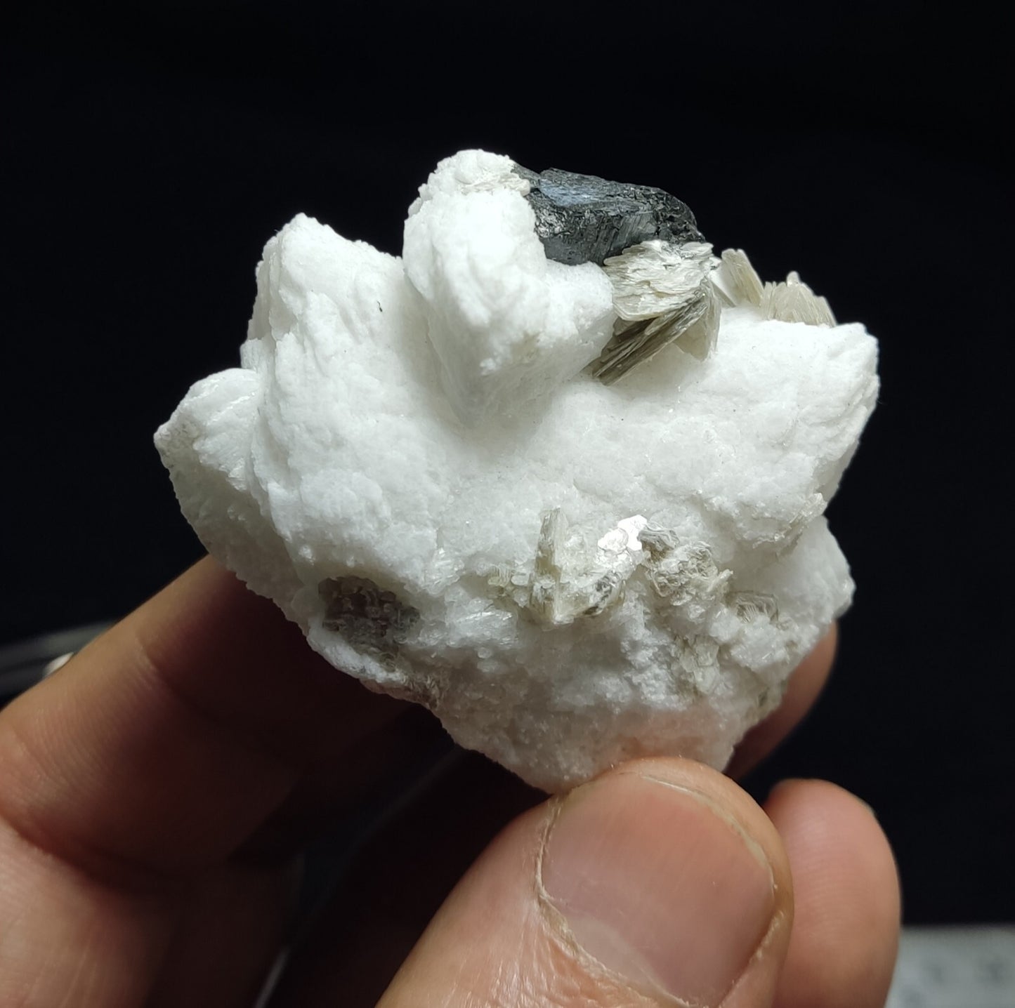 An Aesthetic combo specimen of feldspar, Tourmaline, muscovite 74 grams